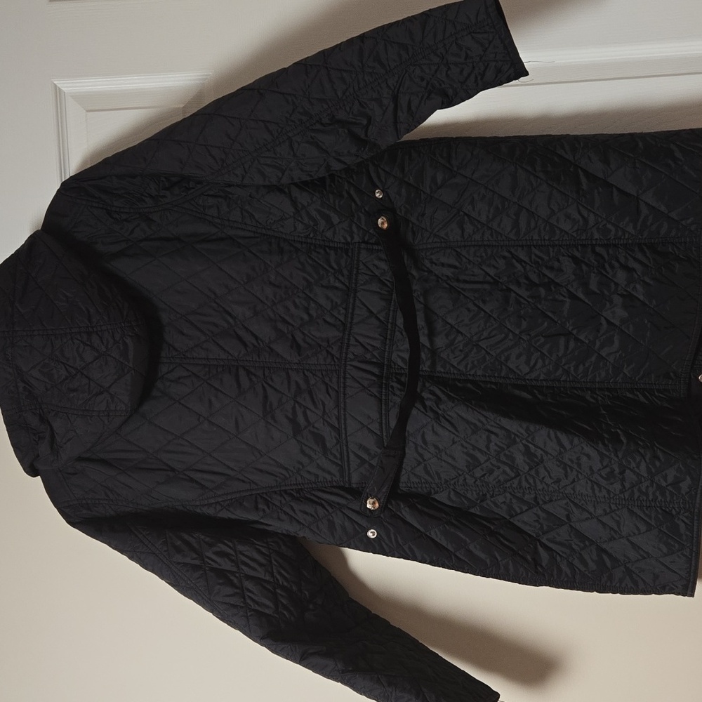 Lauren Ralph Lauren Black Quilted Long Jacket with Purple Lined Hood. 1X - Picture 2 of 16